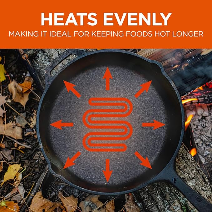 Commercial CHEF 10.25-Inch Cast Iron Skillet, Pre-Seasoned Cast Iron, Integrated Hanging Hole in Handle, Works on All Cooktops Including Induction, Outdoor Skillet for Campfires or Grills, CHFS1025