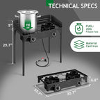 Outvita 2 Burner Propane Gas Stove for Outdoor Cooking, 150,000 BTU Camping Cooker with Windscreen for Cooking BBQ Baking Turkey Frying