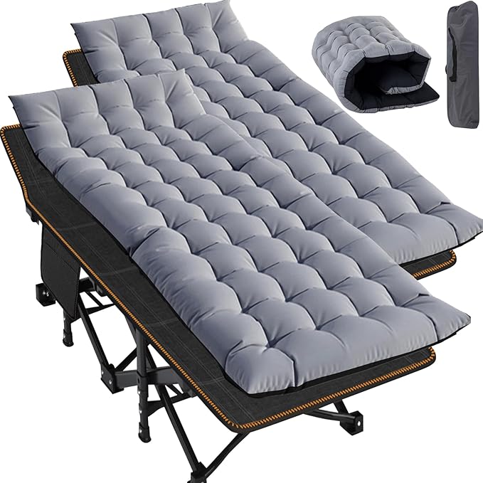 Slsy Folding Camping Cot for Adults with Pad, Padded Portable Sleeping Cots, Camp Bed with Carry Bag for Outdoor Travel, Beach, Hiking