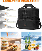 Lunch Box For Men Women Double Deck Insulated Lunch Bag For Men Woman Leakproof Expandable Cooler Bag with Adjustable Shoulder Strap for Kids Shool Work Picnic Camping(Black,Large)