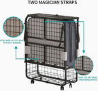 BALUS Folding Bed with Mattress for Adults, 75" x 31" Rollaway Bed with Head Baffle & Mesh Storage Basket, Fold Up Beds for Guests, Foldable Frame with Locking Casters for Easy Moving（Upgrade）