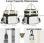 LOKASS Lunch Bag& Lunch Box for Men Women Double Deck,Large Insulated Adult Lunch Box Leakproof Lunchbox Cooler Bag for Work Picnic Beach,（Black&White）