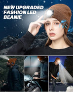 Bluetooth Beanie with Light, USB Rechargeable LED Headlamp Winter Hat, Men Women Valentine's Day Gifts