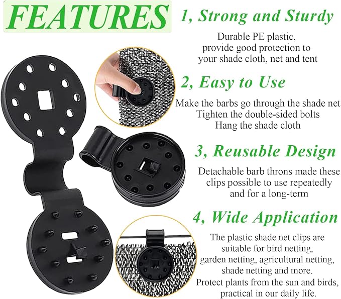 20pcs Shade Cloth Clips, Black Round Plastic Sun Shade Clip, Detachable Durable Heavy Duty Lock Grip for Sun Shade Net, Gardening Shade Cloth, Anti Bird Netting Windproof Awning Clamp Hooks