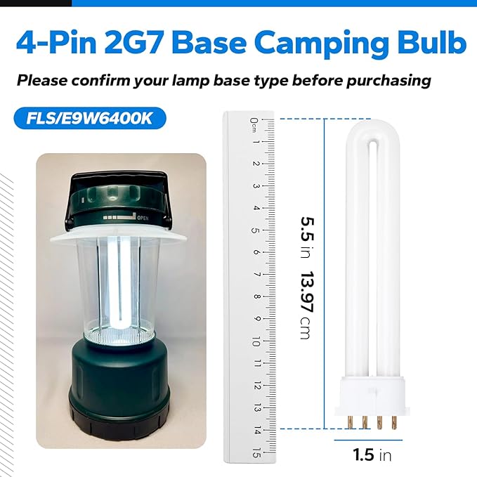 6400K 2G7 Base Camping Lantern Bulb Replacement for Rayovac F9w-1, Kandolite 96500, Coleman, Ozark Trail | 4 Pin, 580 Lumens, 10,000 Hour Lifespan