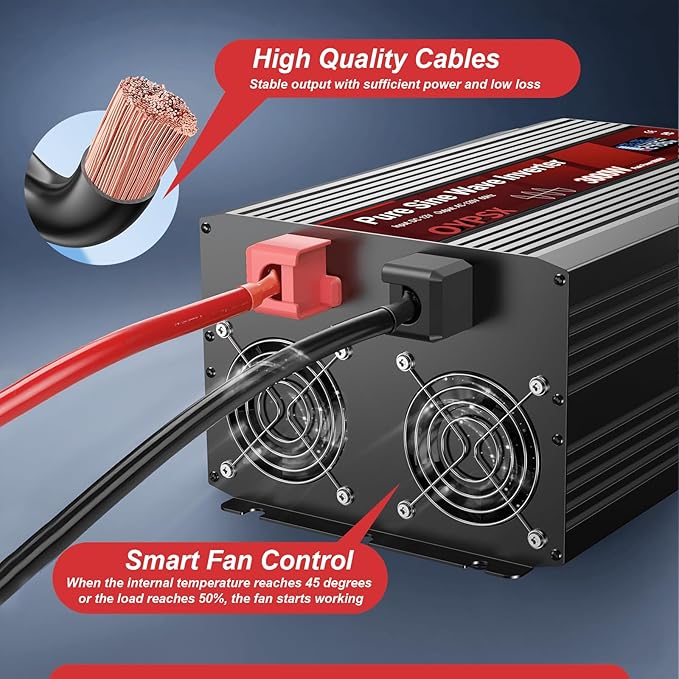 3000W Power Inverter 12V to 110V 120V AC Pure Sine Wave Inverter for RV Truck Camping,Outdoor Off-Grid Power Converter with LCD Display,Wired Controller,AC Outlets USB Ports(12V-3000Watt)