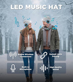 Bluetooth Beanie Hat, USB Rechargeable 4 LED Wireless Music Running Headlamp Cap, Gifts for Christmas, Stocking Stuffer & White Elephant Gifts for Men, Women, Him, Her, Teen Boys, Dad