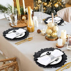 Rtteri 50 Pcs 13 Inch Charger Plates Bulk, Plastic Charger Plates with Floral Reef Design, Round Ruffled Rim Decorative Dinner Tableware for Wedding, Party, Event Table Decor(Black)