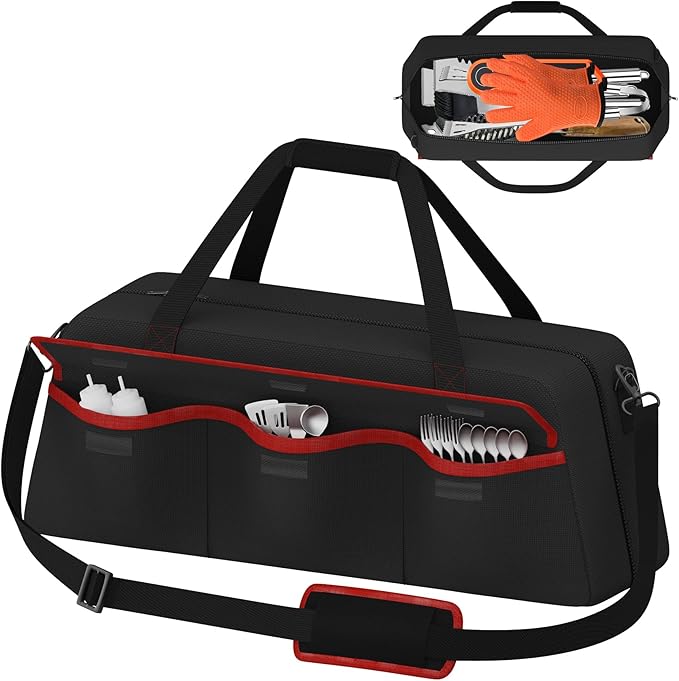 Grill Tool Storage Bag,Grill Utensil Storage Bag for Barbecue Tool up to 22",BBQ Utensil Storage Caddy with Pockets,Barbecue Utensil Case for Outdoor Grilling, Camping, Bag Only