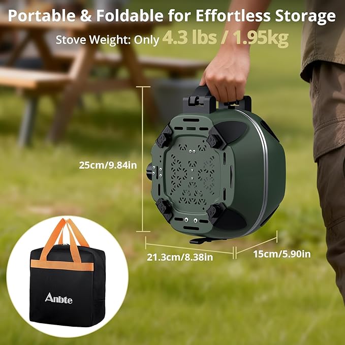 Anbte 20,000 BTU 2-Burner Propane Foldable Camping Stove, Portable Camping Stove with Adjustable Burners 20.6" Wide Spacing & Complete Kit, for Cooking, Car Camping, Beach, RV, Tailgating Essentials