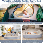 Inflatable Toddler Travel Bed – Portable Toddler Bed with Safety Bumpers, Toddler Floor Bed for Travel, Camping, Sleepovers – Kids Blow Up Bed with Pump & Carry Bag