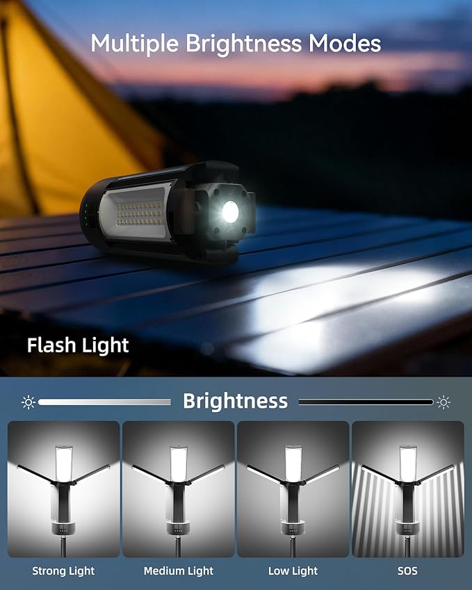 CORESLUX 10400mAh Rechargeable Camping Lights with Stand, 6000K Portable Work Light with 4 LED Lamp Heads, Magnetic Work Light Camping Essentials for Outdoor Work, Garage, Camping, Fishing, 2 Pack