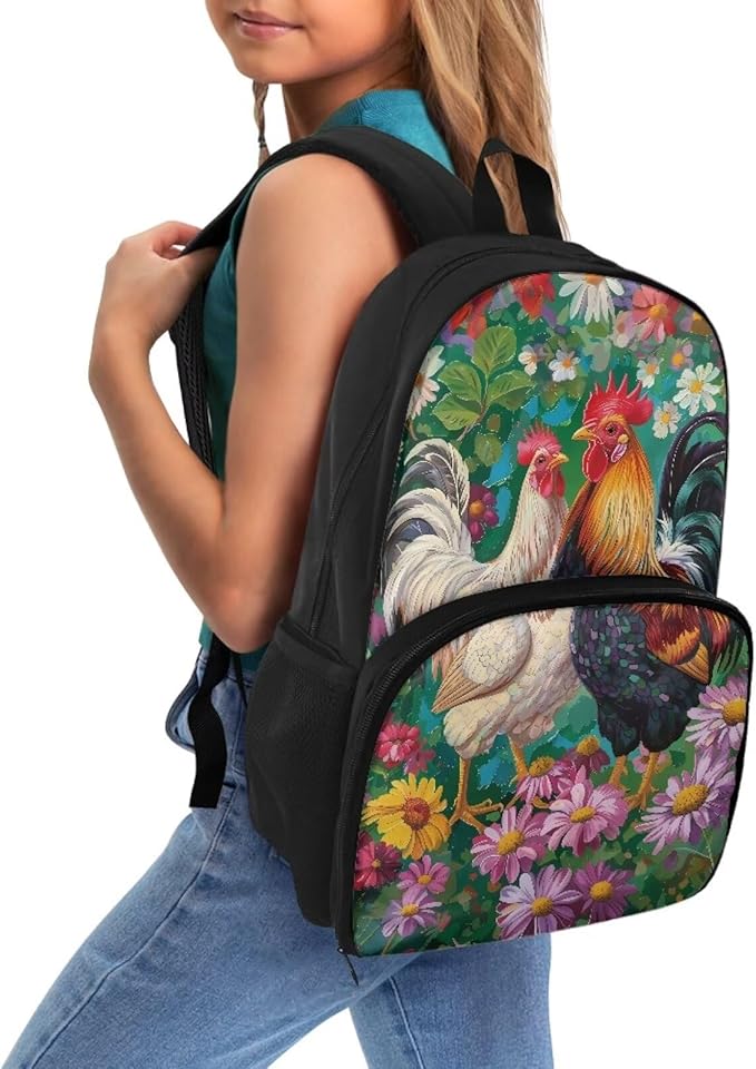 17 Inch Travel Laptop School Backpack for Women Men, Business Work Computer Backpacks Purse Hiking Dayback College Bag with Multi Pockets Large Kids Bookbag, Chicken Rooster Garden