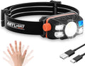Rechargeable LED Headlamp with Stepless Dimming and Motion Sensor, IP65 Waterproof Headlight for Repairing, Running, Camping, Hiking(1 Pack)