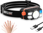 Rechargeable LED Headlamp with Stepless Dimming and Motion Sensor, IP65 Waterproof Headlight for Repairing, Running, Camping, Hiking(1 Pack)
