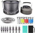 Camping Cookware 20PCS Kit Camping Tableware Set 4 Person Outdoor Cooking Supplies with Bowl Pans Fold Fork for Outdoor Hiking Picnic