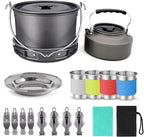 Camping Cookware 20PCS Kit Camping Tableware Set 4 Person Outdoor Cooking Supplies with Bowl Pans Fold Fork for Outdoor Hiking Picnic
