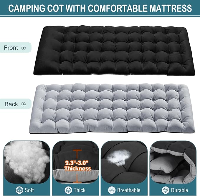 NAIZEA Folding Camping Cot W/Mat for Adults, Adjustable Lounge Chair Outdoor, Heavy Duty Sleeping Cot Bed, Travel Camp Cots for Pool, Beach, Patio Sunbathing