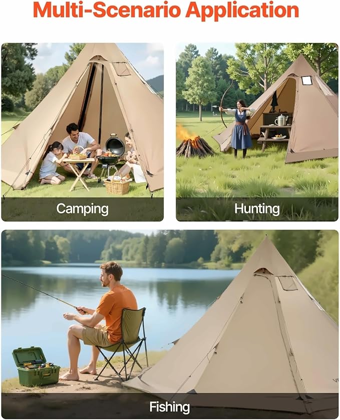 Hot Tent for 4-6 Person, Winter Tipi Tent with Stove Jack, Waterproof Canvas Camping Tent, 4 Season Shelter for Hiking Backpacking - L Size