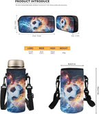Football Backpack Set 17 Inch with Lunch Box and Water Bottle Bag Pencil Case Big Capacity Lightweight Kids Backpacks for Travel Camping Travel Kindergarten Elementary Middle Bags for School