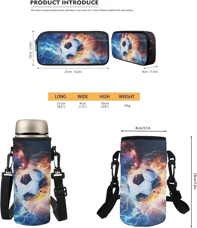 Football Backpack Set 17 Inch with Lunch Box and Water Bottle Bag Pencil Case Big Capacity Lightweight Kids Backpacks for Travel Camping Travel Kindergarten Elementary Middle Bags for School