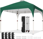 Yaheetech 10x10 Pop Up Canopy Tent with Vent, Easy Set Up Tent, Instant Sun Shelter Canopy with Wheeled Bag, 4 Sandbags, 12 Stakes & 4 Ropes, for Parties, Beach, Outdoor, Dark Green
