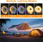 2-in-1 Solar Camping Lights String: 5 Modes IP65 Waterproof - 1200mAh Battery USB/Solar Charging for Outdoor Tents RV Hiking - Backyard Party Decor - 29.52ft