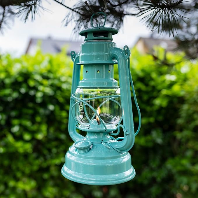Feuerhand Outdoor Kerosene Fuel Lantern, German Made Weather Resistant Baby Special 276 Galvanized Hurricane Lamp for Camping or Patio, 10 Inches, Pastel Green