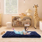REDCAMP Extra Thick Folding Sleeping Cot Pads, 75"x28"Comfortable Soft Velvet Cotton Camping Cot Mattress Pad for Hiking, Backpacking,Navy Gray Brown