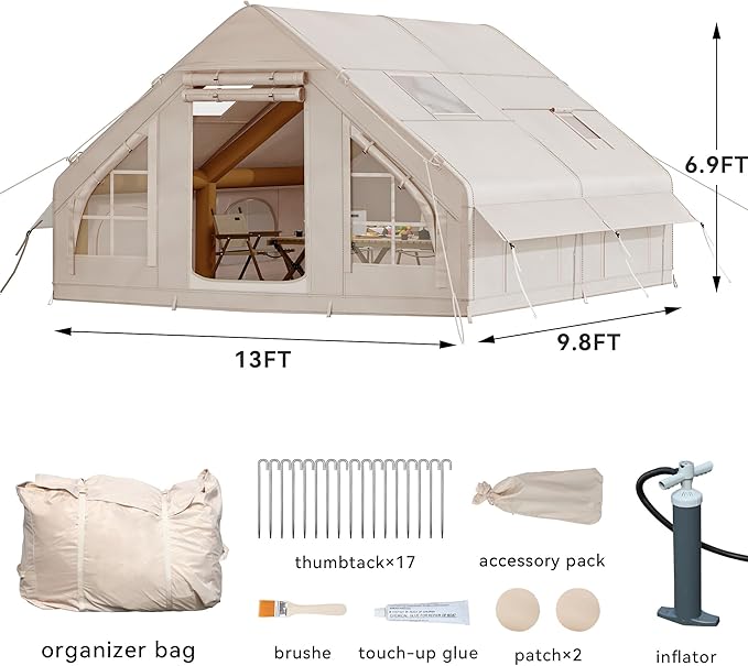YITAHOME Inflatable Camping Tent for 8 People, 13FT X 10FT Large Inflatable House Tents with Pump, Easy Setup Waterproof Blow Up Tent with Explosion Proof Valve for Camping Hiking Backpacking
