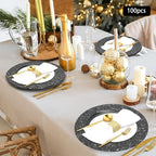 CNCEST 100 PCS Antique Charger Plates Bulk 13'' Plastic Embossed Dinner Plate Chargers Round Floral Plates for Wedding Decorative Chargers for Table Dinner Kitchen Party Decoration (Black)
