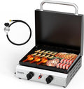 ROVSUN 2 Burner Portable Propane Griddle with Enameled Tray & Lid, 20,000 BTU Tabletop Flat Top Gas Grill with Electronic Ignition & Regulator for Outdoor Cooking Camping BBQ Tailgating Picnicking