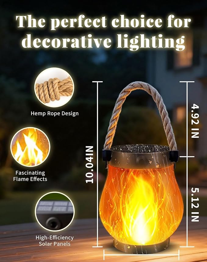 Solar Lantern Outdoor Lights, Solar Lantern, Flame Camp Lamp , Realistic Flames, Ip65 Waterproof, for Patio Poolside Yard Patio Porch Garden Path (3 PCS)