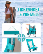 KingCamp Low Beach Chairs, Folding Portable Chair for Adults Lightweight Extra Wide Seat 300lbs Heavy Duty Oversized Backpack, Carry Bag for Camping