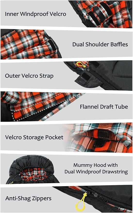 Cotton Flannel Sleeping Bag for Adults,4 Season Extra Wide Big&Tall XXL Portable Sleeping Bags for Warm Cold Weather Winter,Camping SleepingBag with Compression Sack,Hiking Backpacking,Indoor Outdoor