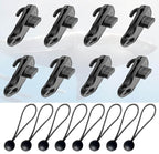Tarp Clips Clamps Heavy Duty Lock Grip with Bungee Cords, Shark Shade Cloth Backdrop Tent Large Clip with Hook Accessories for Garden Outdoor Pool Cover Tarp Tie Downs Canvas Solar RV Awning