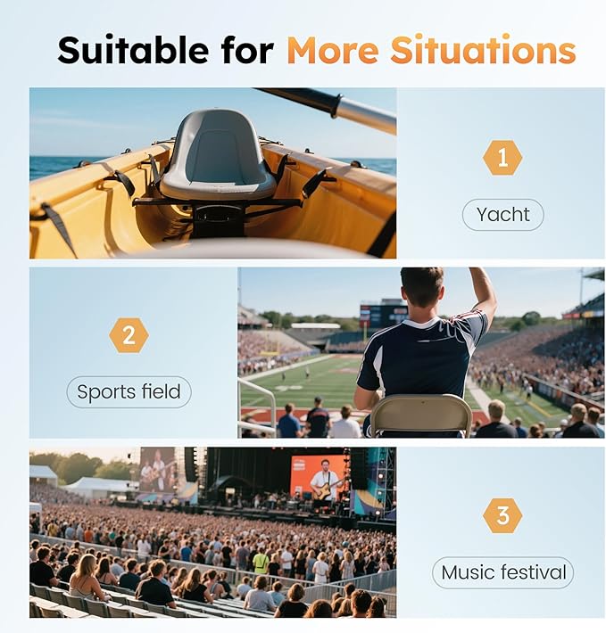 LET'S CAMP Folding Stadium Seat Bleacher Chair with Cup Holder, Mesh Bag and Hide Hooks, Portable Stadium Chair with Back and Cushion