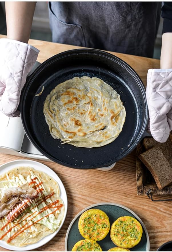 Cast Iron Skillet with 2 Handle, 22cm/25cm Rounde Mini Flat Bottomed Frying Pan for fried steakBread, Baking,Pizza, Outdoor Cooking, Camping, Grill, Stovetop, Oven Safe Cookware (8.7 x 8.7 x 1.78 in)