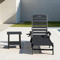 Domi Outdoor Chaise Lounge Chair with Table, HDPE Outdoor Lounge Chair with Reclining Backrest, Patio Chaise Lounger for Poolside, Outside Sunbathing Tanning, Black