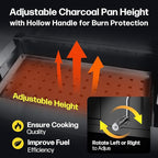 Large Built-In Charcoal BBQ Grill, Charcoal Grills with Liftable Tray, Insulated Hood & Temperature Gauge, Heavy-Duty Stainless Steel Barbecue Grill for Outdoor Kitchen, Family Parties, and Camping