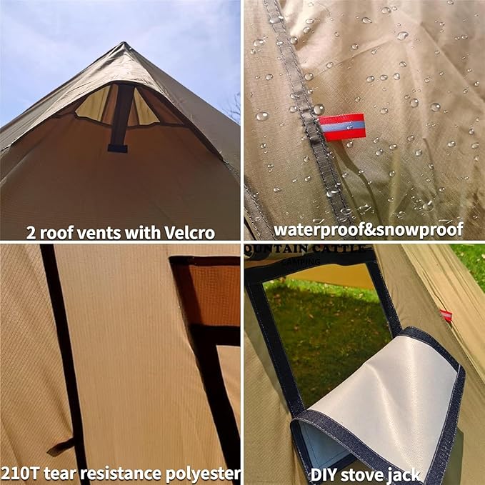 DANCHEL OUTDOOR Backpacking Hot Tent with Stove Jack, 4 Season Lightweight Tipi Tent for 2/4/6 Person Winter Camping Hunting, 10.5FT-16.4FT