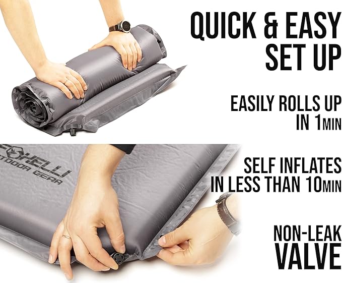 Foxelli Sleeping Pad for Camping - Self Inflating Ultra Thick 2.75" Insulated Foam Sleeping Mat with Pillow, Inflatable Camp Mattress for Hiking, Backpacking, Travel