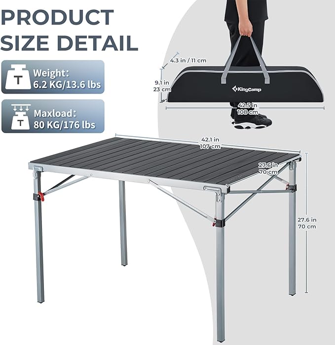 KingCamp Oversized Camping Folding Chair, Heavy Duty 450 LBS with Folding Camping Table, Aluminum Roll-Up Camp Table for 6-8 Person