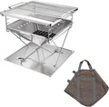 CAMPINGMOON 3 in 1 Flatpack Portable Fire Pit Grill 14 inch Foldable Stainless Steel Wood Burning Camping Stove Adjustable Height Overlanding Outdoor Cooking RV Trips Carry Bag included MT-045