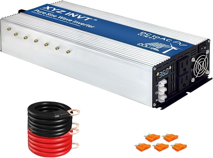 3000W Pure Sine Wave Inverter DC 36V to AC 110V 120V Power Inverter with Dual AC Outlets & Hardwire Terminal & LED Display for Solar,Home Backup Power,Outdoor Over 90% Efficiency