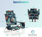 GYMAX Beach Chairs, Backpack Camping Chair with Armrest, Cooler Bag, Cup Holder, Towel Bar & Side Pockets, Sunbath Sling Tanning Lounge, Folding Layout Chair (4 Chairs Without Table, Flower)