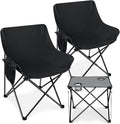 Leonyo 2 Pcs Portable Camping Chairs for Adults, Oversized Lawn Chair with Folding Camping Table for Outdoor Sports, Fishing, Rv Travel, Beach, Picnic – Black
