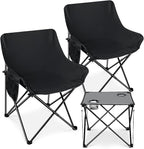 Leonyo 2 Pcs Portable Camping Chairs for Adults, Oversized Lawn Chair with Folding Camping Table for Outdoor Sports, Fishing, Rv Travel, Beach, Picnic – Black