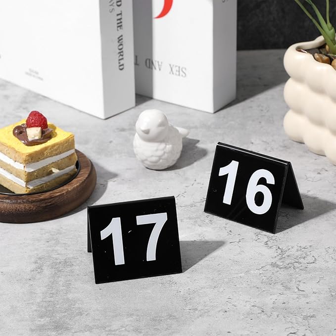 25 Pcs Acrylic Double Sided Table Numbers 1-25, Tent Style Table Tents for Restaurant Wedding Party Banquets Reception Events, Black, 2.48 x 2.17 Inches