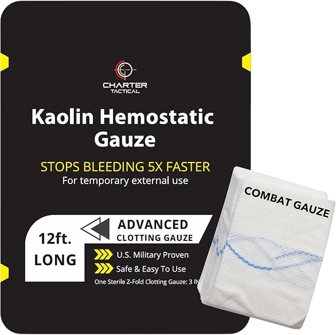 First Aid Advanced Quick Clot Combat Gauze - Flexible Hemostatic Gauze - to Stop The Bleed kit Faster Wound Packing with Quick Clotting Medical Gauze - Survival Kit Supplies - 3" x 12.5'